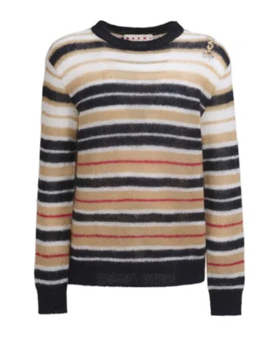 MARNI MARNI LOGO EMBROIDERED STRIPED BRUSHED JUMPER