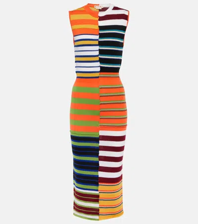 MARNI STRIPED WOOL MIDI DRESS