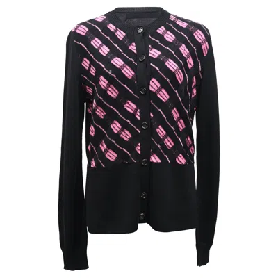 MARNI WEAVE PATTERN BUTTONED CARDIGAN IN BLACK AND PINK WOOL