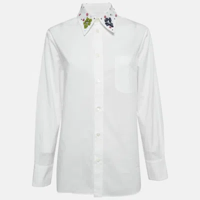 MARNI WHITE COTTON SEQUINED COLLAR FULL SLEEVE SHIRT S