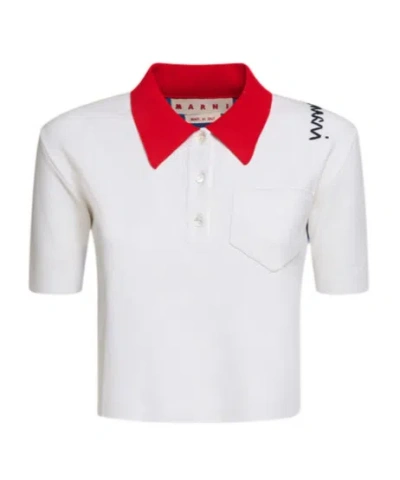 MARNI WHITE TECHNICAL VISCOSE POLO WITH CONTRASTING BACK PANEL