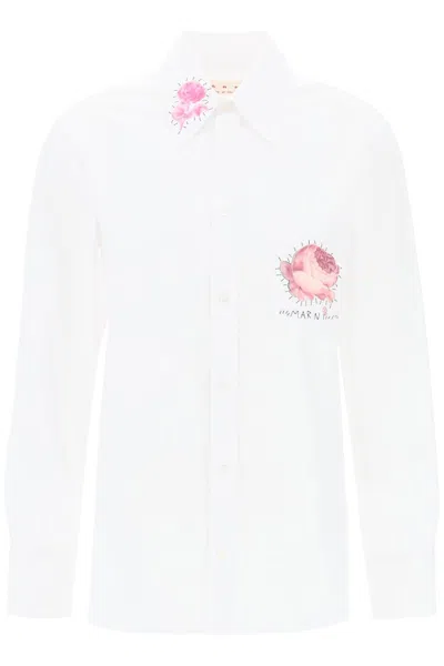 MARNI WOMEN'S "SHIRT WITH FLOWER PRINT PATCH AND EMBROIDE LOGO