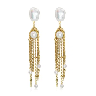 MARQUISE SWIM WOMEN'S GOLD / WHITE EARRINGS - GOLD TASSEL & AKOYA WHITE PEARL