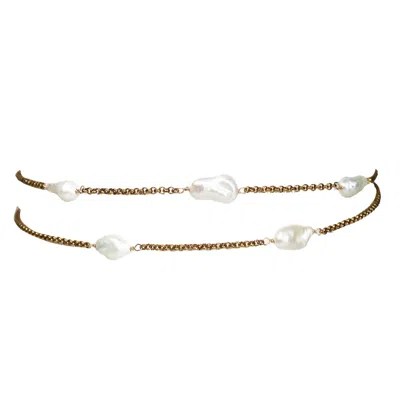 MARQUISE SWIM WOMEN'S GOLD / WHITE NECKLACE - GARLAND CHOKER WHITE KESHI PEARL