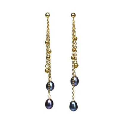 MARQUISE SWIM WOMEN'S GOLD / GREEN / BLUE EARRINGS - PEACOCK FRESHWATER PEARL & GOLD DROPS