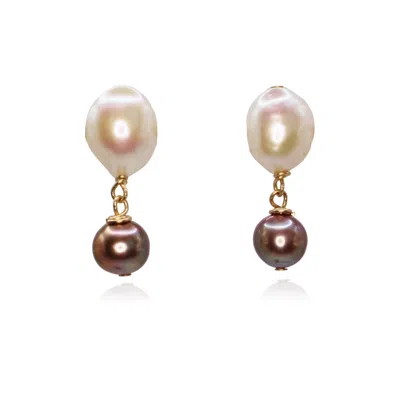 MARQUISE SWIM WOMEN'S WHITE / GOLD / PURPLE EARRINGS - CLOCHETTE PEARL & GOLD - PURPLE