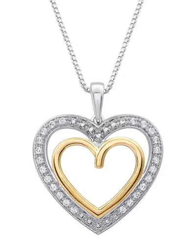MARSALA DIAMOND DOUBLE HEART HALO 18" PENDANT NECKLACE (1/4 CT. T.W.) IN STERLING SILVER & 14K GOLD-PLATE