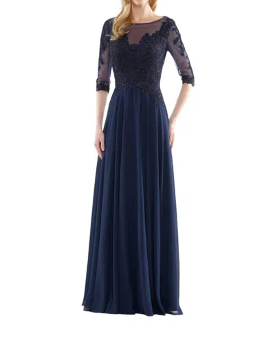 MARSONI BY COLORS LACE & CHIFFON GOWN EVENING MAXI DRESS IN BLUE