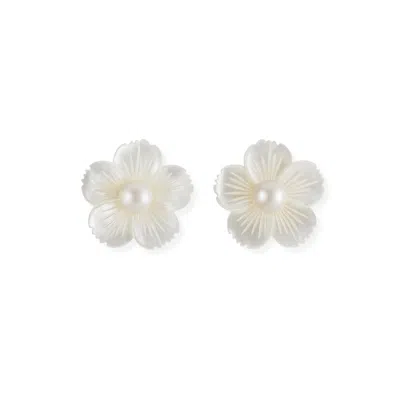 MARTINA ROZENBERG SMIRA JEWELRY WOMEN'S WHITE / GOLD MINI FLOWER PEARL EARRINGS