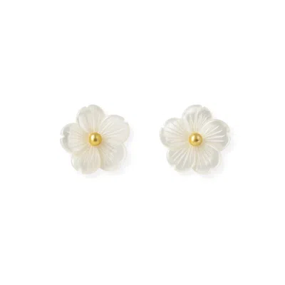 MARTINA ROZENBERG SMIRA JEWELRY WOMEN'S WHITE / GOLD TINY FLOWER PEARL EARRINGS