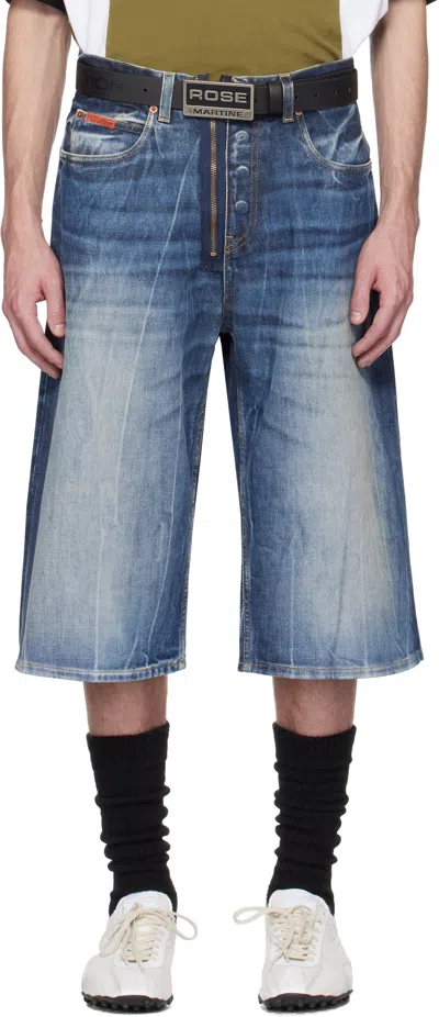 MARTINE ROSE BLUE ZIP DENIM SHORTS