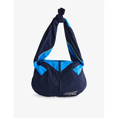 MARTINE ROSE WOMENS BLUE NAVY TRACK JACKET WOVEN TOTE BAG