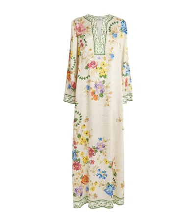 MARY KATRANTZOU SATIN FLORAL COLLINS KAFTAN