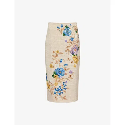 MARY KATRANTZOU WOMENS FARINIFERA VARGAS FLORAL STRETCH-WOVEN MIDI SKIRT