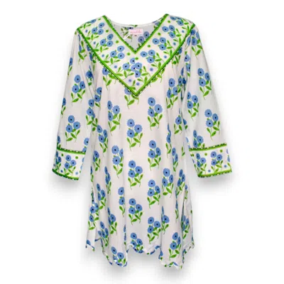MARY MARSHMALLOW WOMEN'S BLUE V-NECK SCALLOP TUNIC - BUNCH OF DAISIES - PERIWINKLE