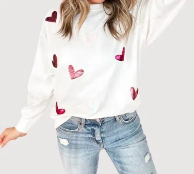 MARY SQUARE SARAH HEARTS SWEATSHIRT IN WHITE MULTI
