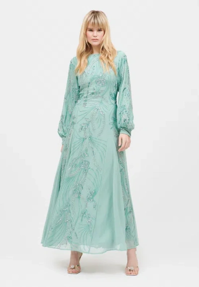 MARYISA MARYISA OCCASION MODEST EMBELLISHED SEQUIN BEADED BOAT NECK EVENING MAXI DRESS