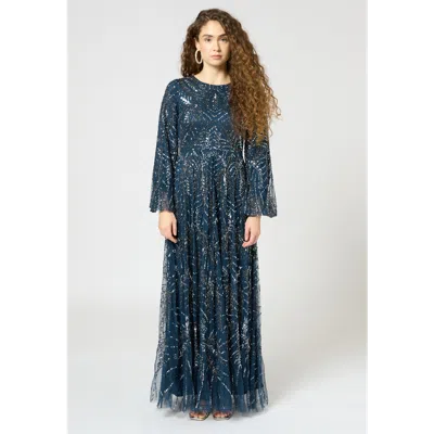 MARYISA MARYISA OCCASION MODEST EMBELLISHED SEQUIN BEADED FLORAL LONG SLEEVES EVENING MAXI DRESS