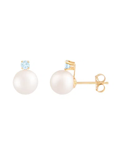 MASAKO PEARLS MASAKO PEARLS 14K 0.10 CT. TW. AQUAMARINE & 7-8MM AKOYA PEARL EARRINGS