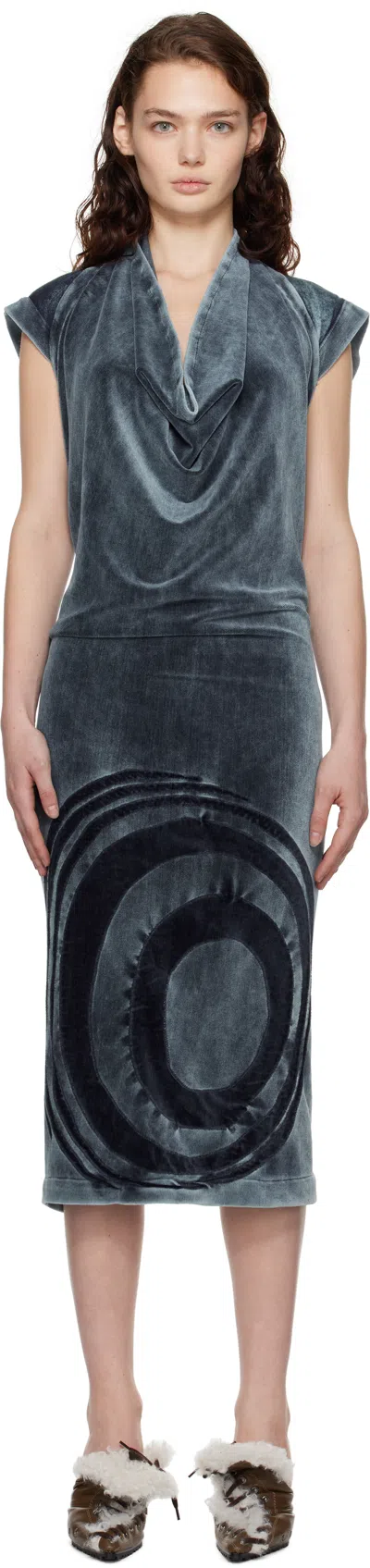 MASHA POPOVA BLUE OPEN BACK COWL NECK HOODIE MINIDRESS