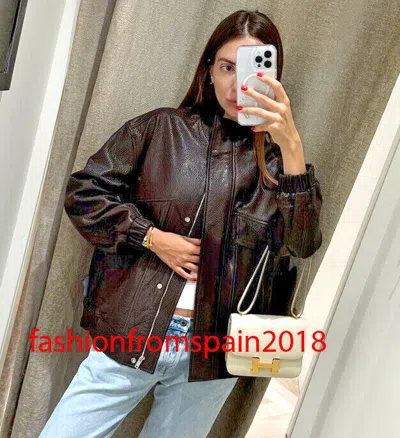 MASSIMO DUTTI MASSIMO DUTTI BNW TEXTURED NAPPA LEATHER JACKET DOUBLE POCKET BROWN 4708/818