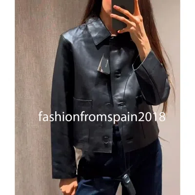 MASSIMO DUTTI MASSIMO DUTTI WOMAN CROP NAPPA LEATHER JACKET WITH POCKETS BLACK 4703/813