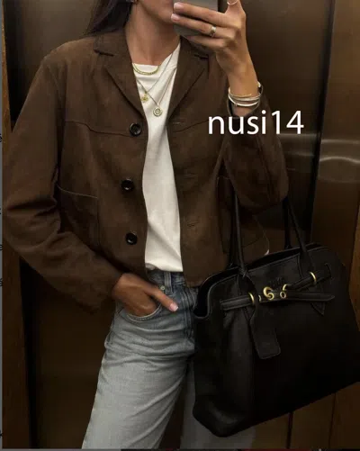 MASSIMO DUTTI MASSIMO DUTTI WOMAN FW SHORT SUEDE LEATHER JACKET WITH POCKET BROWN 4704/814