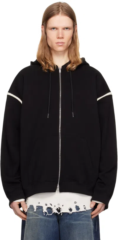MASTERMIND JAPAN BLACK BOXY FIT CROSS STITCH ZIP UP HOODIE