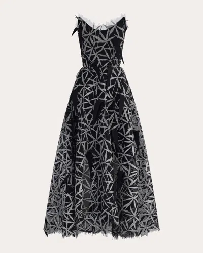 MATICEVSKI WOMEN'S AXIS GLITTER LEAF TULLE APPLIQUÉ STRAPLESS BALL GOWN