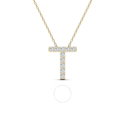 MAULIJEWELS MAULIJEWELS 0.10 CARAT NATURAL DIAMOND INITIAL " T " NECKLACE PENDANT IN 14K YELLOW GOLD WITH 18" CA