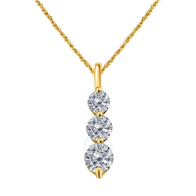 MAULIJEWELS MAULIJEWELS 0.25 CARAT WHITE DIAMOND 14K SOLID YELLOW GOLD THREE STONE PENDANT NECKLACE WITH 18" GOL