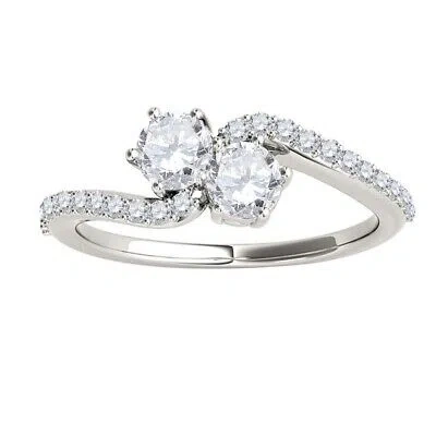 MAULIJEWELS MAULIJEWELS 1/2 CARAT WHITE DIAMOND TWO STONE WOMEN/ GIRLS WEDDING ENGAGEMENT