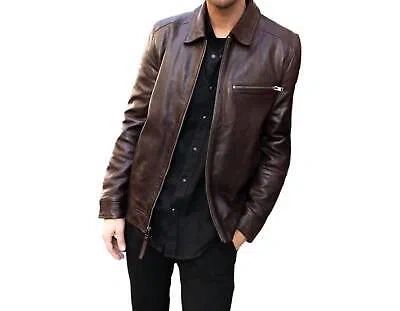 MAURITIUS MAURITIUS BERINK COLLARED LEATHER JACKET IN CHESTNUT - SIZE XL