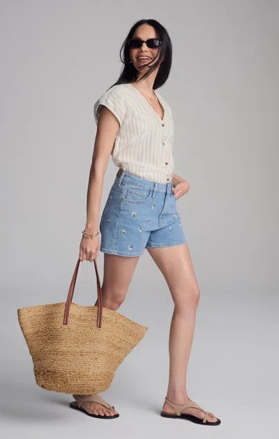 MAVI HEIDI STRAIGHT LEG SHORTS IN MID FLOWER DENIM