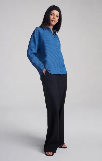 MAVI LUXE TOUCH TENCEL™ BUTTON-UP STRIPED SHIRT IN HIGH TIDE STRIPE