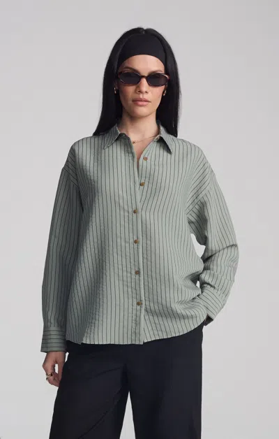 MAVI LUXE TOUCH TENCEL™ BUTTON-UP STRIPED SHIRT IN SEA SPRAY STRIPE