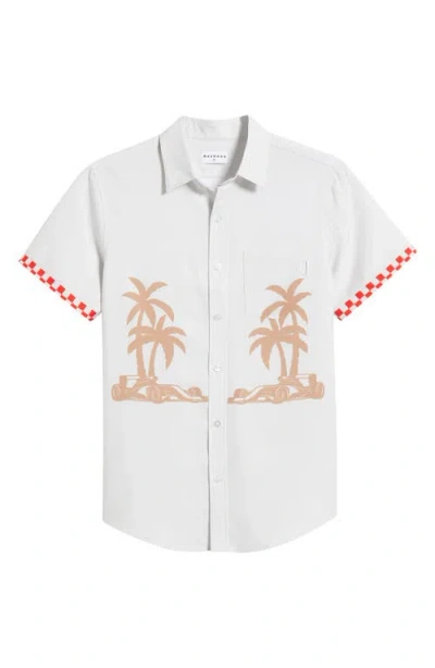 MAVRANS MAVRANS VICTORY LAP PALM WEEKEND SHORT SLEEVE BUTTON-UP SHIRT
