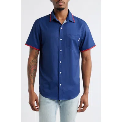 MAVRANS MAVRANS WEEKEND CROCHET TRIM SHORT SLEEVE PERFORMANCE BUTTON-UP SHIRT