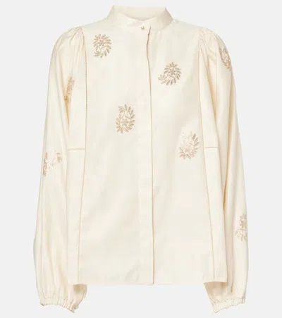 MAX MARA CALADIO EMBELLISHED COTTON SATIN BLOUSE