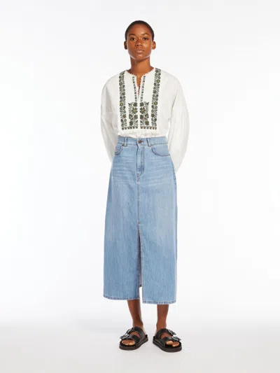 MAX MARA COTTON DENIM AND LINEN SKIRT
