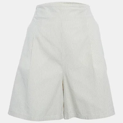 MAX MARA GREY STRIPED SEERSUCKER SHORTS L