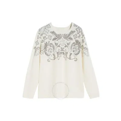 MAX MARA MAX MARA LADIES WHITE WOOL-CASHMERE EMBELLISHED ALDENO SWEATER