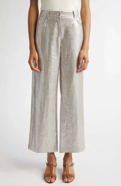 MAX MARA MAX MARA MALIKA METALLIC COATED LINEN WIDE LEG PANTS