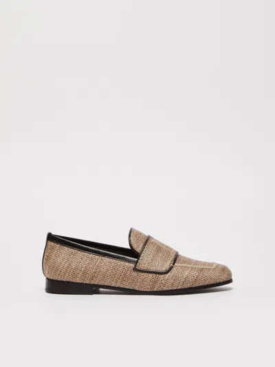 MAX MARA RAFFIA-EFFECT FABRIC PENNY LOAFERS