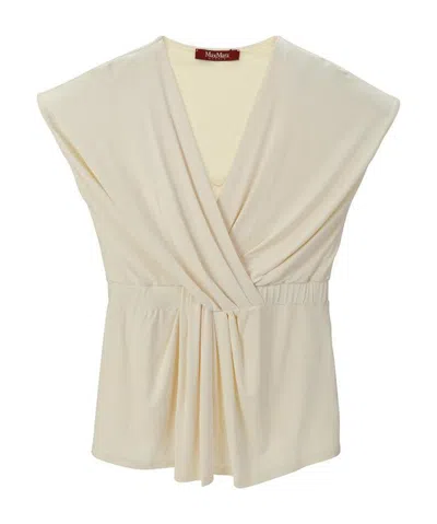 MAX MARA V COLLAR PLEATED SLEEVELESS SHORT-SLEEVED T-SHIRT