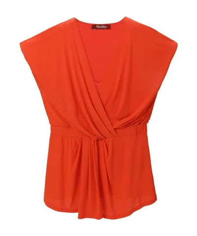 MAX MARA V COLLAR PLEATED SLEEVELESS SHORT-SLEEVED T-SHIRT
