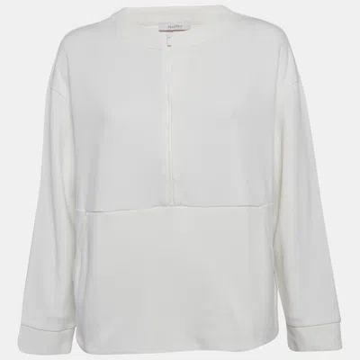 MAX MARA WHITE COTTON ZIP DETAIL CREW NECK SWEATSHIRT M