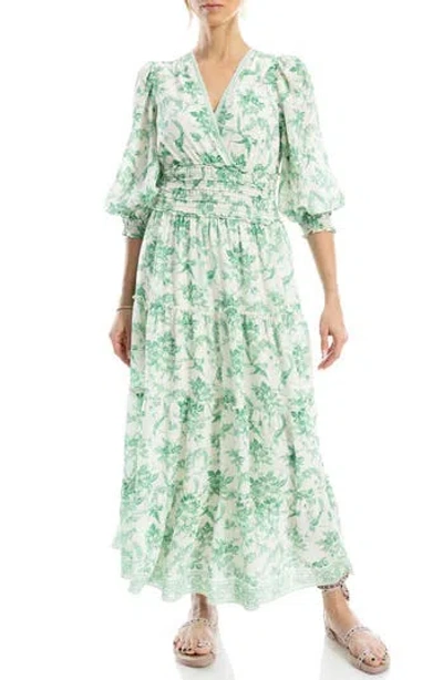MAX STUDIO MAX STUDIO FLORAL BALLOON SLEEVE TIERED MAXI DRESS