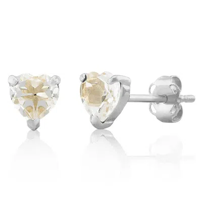 MAXCOLOR 14K WHITE OR YELLOW GOLD 3 PRONG HEART SHAPE GEMSTONE STUD EARRINGS