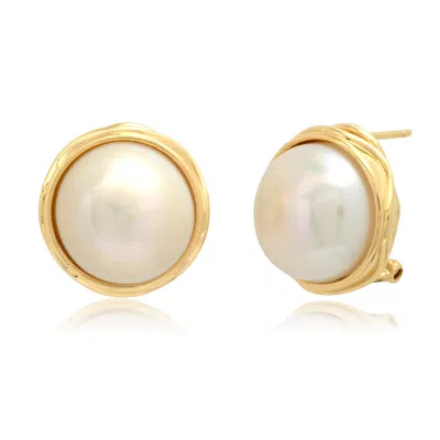 MAXCOLOR 14K YELLOW GOLD 14X15MM CULTURED MABE PEARL EARRINGS